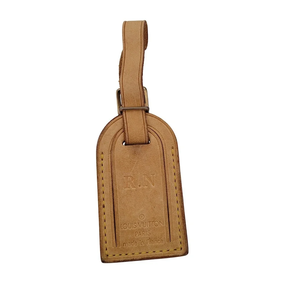 Louis Vuitton Vachetta Leather Luggage Tag Tan Brown Travel Accessory France RN